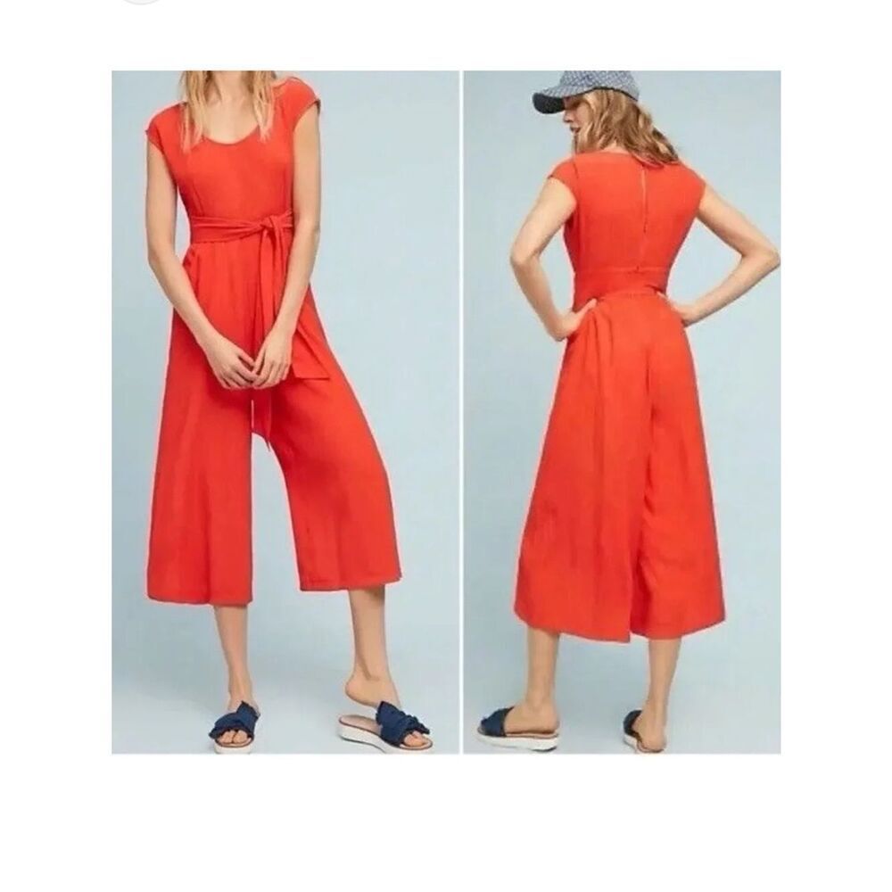 By Anthropologie Abbey Wide Leg Crop Jumpsuit in Orange